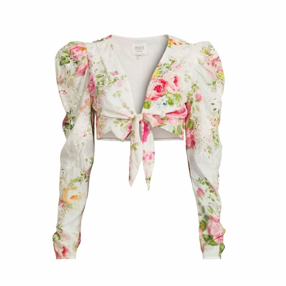 Floral Puff Sleeve Tie-Front Top